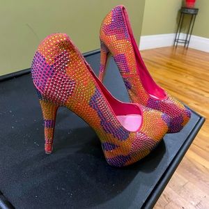 Multi colored bejeweled platform heel size 11